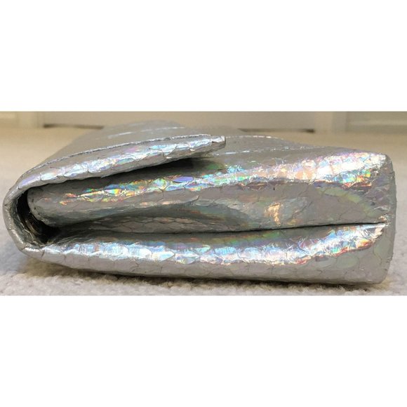Auth Brand New Nancy Gonzalez GENUINE PYTHON silver mirror Gotham clutch + strap - Picture 7 of 14